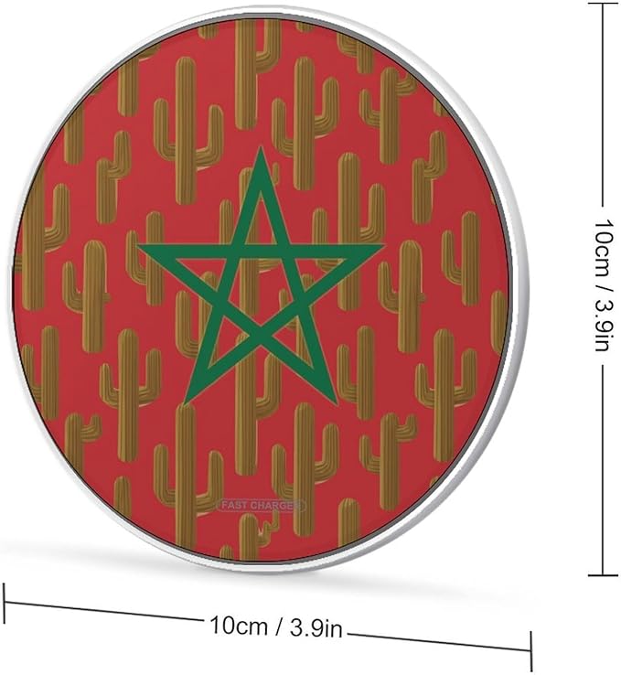 Morocco Flag Cactus Fast Portable Charger 10W Funny Graphic Phone Charging Pad with USB Cable