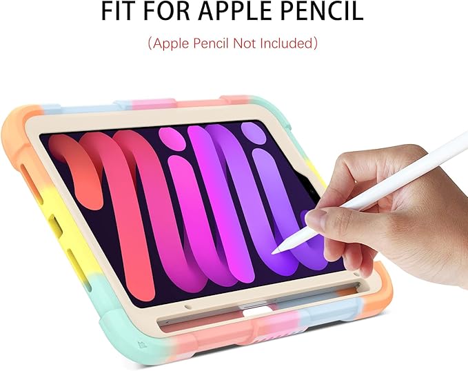 DUEDUE Case for iPad mini 7 (A17 Pro) 2024iPad mini 6 Case 2021 Butterfly Wings Kickstand with Pencil Holder Shockproof Protective Tablet Case for iPad mini 7th/6th Gen Kids Rainbow Pink