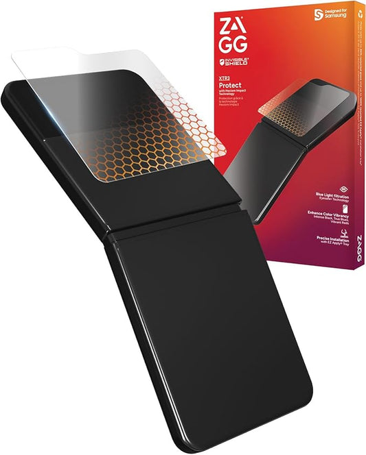 ZAGG Glass XTR3 Samsung Galaxy Z Flip7 FE/ Flip6 Screen Protector (Front Screen Only) - Most Technologically-Advanced Recycled Glass Blue Light Filter Anti-Reflective Easy Installation