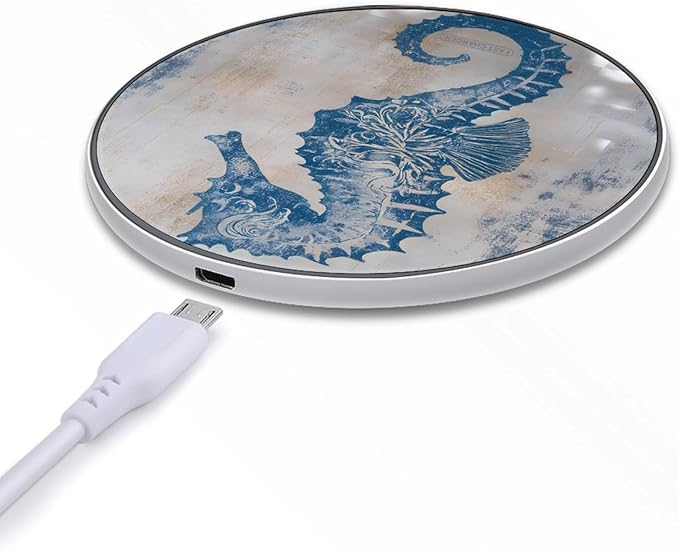 Vintage Seahorse Floral Fast Portable Charger 10W Funny Graphic Phone Charging Pad with USB Cable