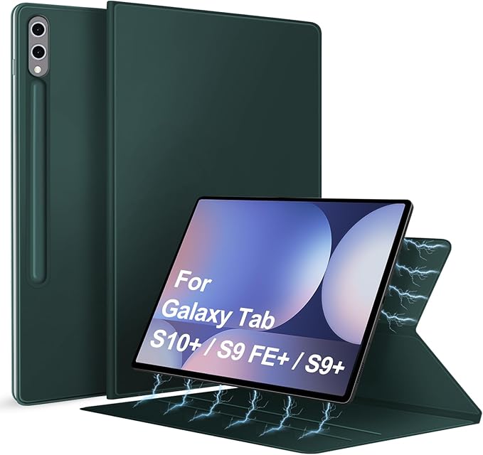 DUNNO Magnetic Case for Samsung Galaxy Tab S10+ Plus /S9+ Plus/S9 FE+ Plus with S-Pen Holder Ultra-Slim Lightweight Folio Tablet Case Auto Wake/Sleep (DarkGreen)