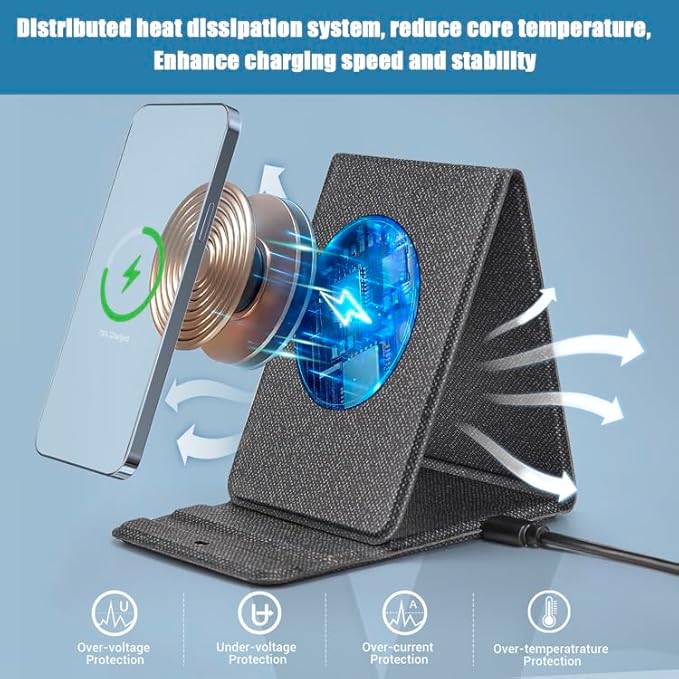 Portable Phone Holder Wireless Charger Foldable Phone Charger 15W Fast Mini Wireless Charging Compatible with iPhone 15 14 13 12 Pro XS 8 Plus Samsung Galaxy S23 S22 S21 Note 20 etc.