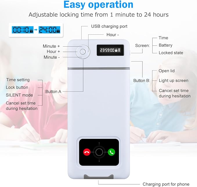 Phone Lock Box with TimerPhone Lock Box90 Days of Continuous UseQuiet Mode2 Charging PortsExcessive GamesMobile Phone Addiction