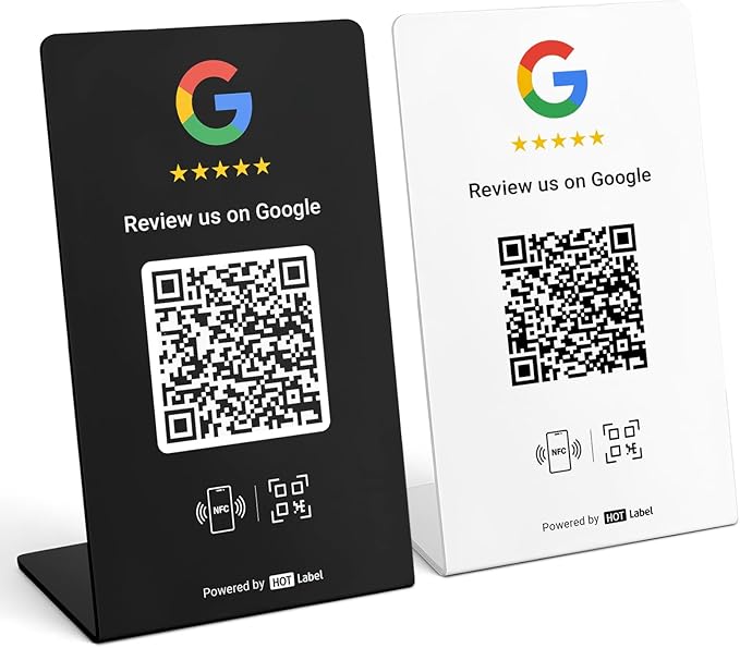 Hotlabel Review Stand 2-Pack + Black &amp White + for Boosting Google Reviews + NFC Tap &amp QR Code + Share 1 Independent Link (Supports 1 Store) + All Phones Compatible + No App/Subscription