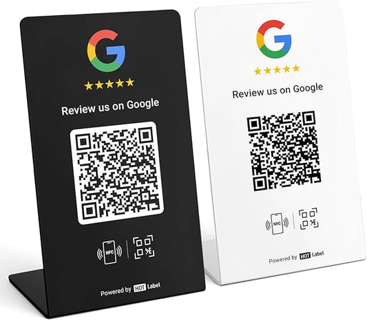 Hotlabel Review Stand 2-Pack + Black &amp White + for Boosting Google Reviews + NFC Tap &amp QR Code + Share 1 Independent Link (Supports 1 Store) + All Phones Compatible + No App/Subscription