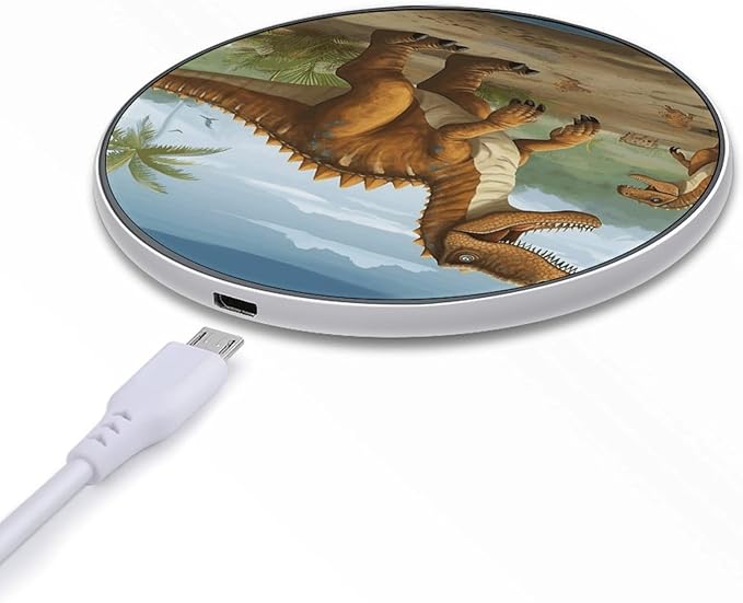 Jurassic Period Dinosaur Wireless Charger Fast Wireless Charging Pad with USB Cable 10W Anti-Slip Magnetic Wireless Charger Portable Slim Charger Puck Travel Charging Station