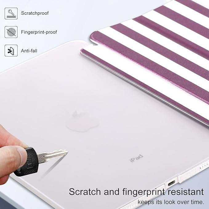 case for ipad 11th Generation11 Inch 2025 (A16 Chip) &amp 10th Gen 10.9 Inch 2022 - Slim Scratch-Resistant Hard PC Translucent Back Shell SmartCover Wake/Sleep Function Purple Stripes