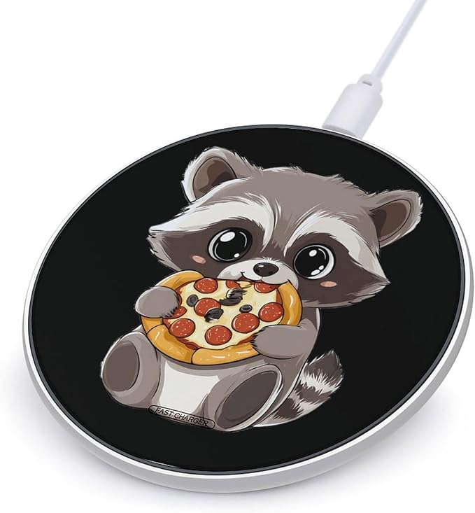 Raccoon Eating Pizza Phone Charger Magnetic Charging Pad Anti-Slip with USB Cable