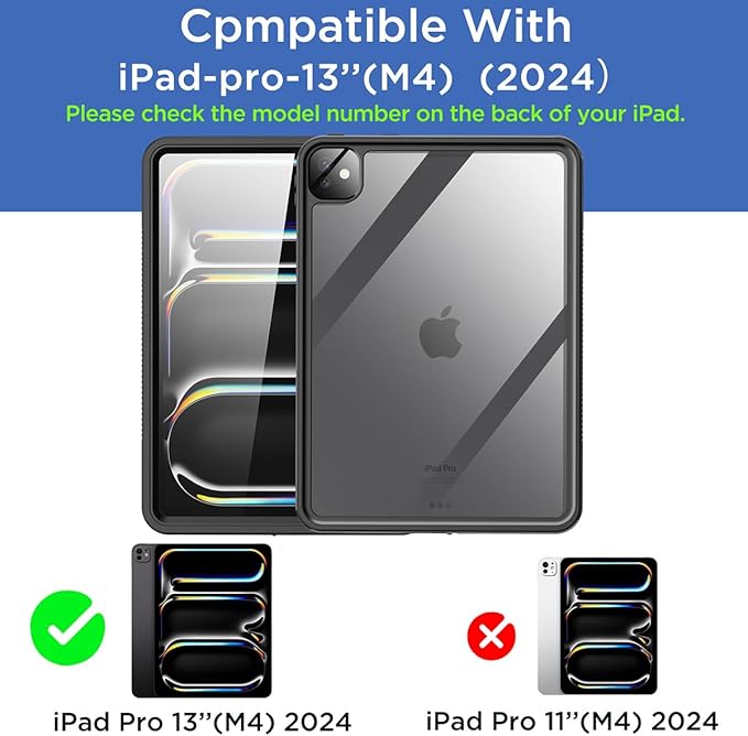 AICase for iPad Pro 13 Inch Waterproof Case M4 2024 7th Generation [Built-in Screen Protector&ampStand] Full-Body Rugged Shockproof Drop Proof Protective Cover for iPad Pro 13 Inch M4 2024 7th Gen
