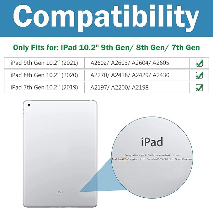 ProCase Rugged Case for iPad 9th/ 8th/ 7th Generation 10.2 (2021/2020/2019) Heavy Duty Shockproof Protective Cover with Strap for iPad 9/8/7 -Moroccoblue