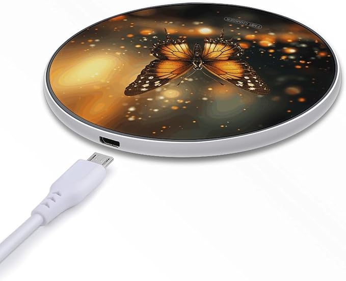 Orange Butterfly Wireless Charger Fast Wireless Charging Pad with USB Cable 10W Anti-Slip Magnetic Wireless Charger Portable Slim Charger Puck Travel Charging Station