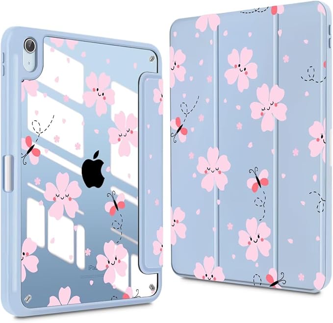 CISSOOK Case for iPad (A16) 11th Generation 11 inch 2025 iPad 10th Generation 10.9 inch 2022 Print Slim Stand Protective Cover with Hard PC Translucent Back Shell Cover Blue Cute Flower