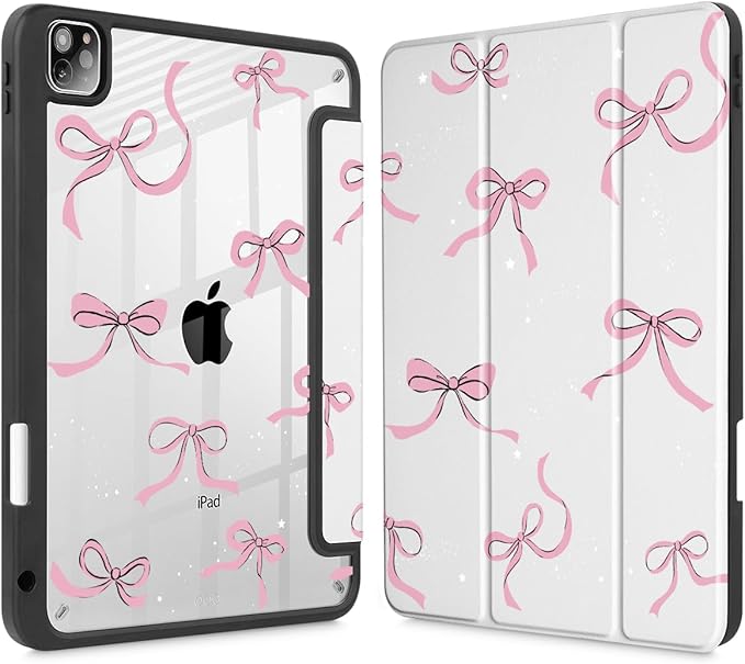 May Chen for iPad Pro 11 inch M2 4th Generation 2022 iPad Pro 11 3rd/2nd/1st Gen Case with Transparent Shockproof Back Cover [Built-in Pencil Holder Auto Sleep/Wake Stars Bow