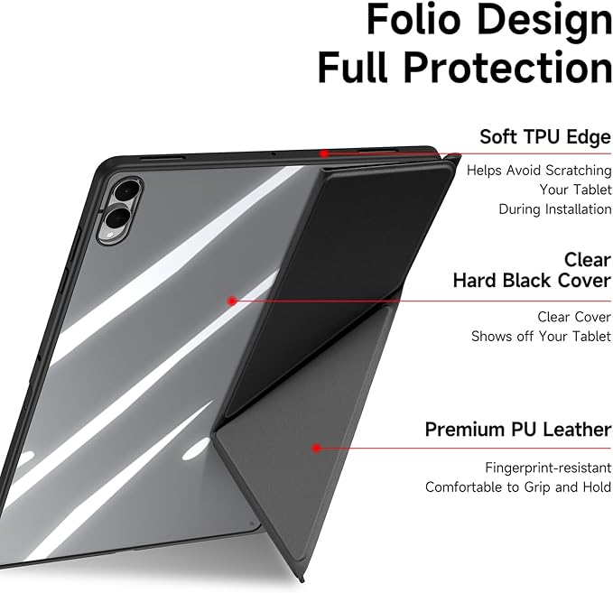 for Samsung Galaxy Tab S11 Ultra Case 14.6 inch Detachable Tablet Cover | Auto Wake/Sleep | Multi-Viewing Angles | Slim Light Shell Cover |Black