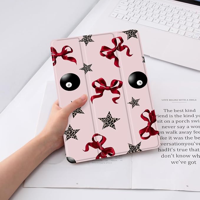 Bow &amp Star Case for iPad Pro 6th/5th/4th/3rd Gen(2022/2021/2020/2018) 12.9 Inch with Pencil Holder Cute Leopard Print Aesthetic Design Trifold Stand Leather Protective Cover