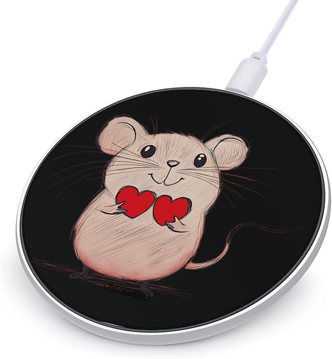 Rats Holding Two Hearts Phone Charger Magnetic Charging Pad Anti-Slip with USB Cable