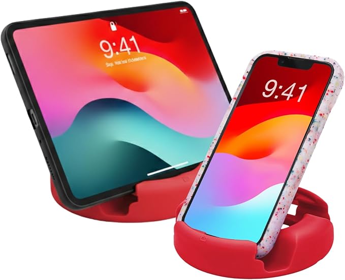 GoDonut Plus+ - Smartphone and Tablet Stand - Compatible with Lager Cases with Charging Port Access - for use at Work at Home Travel and on-the-go (Red)