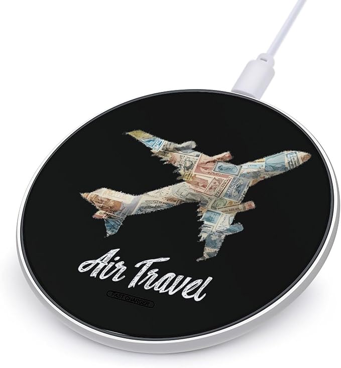 Air Travel Stamp Airplane Fast Portable Charger 10W Funny Graphic Phone Charging Pad with USB Cable