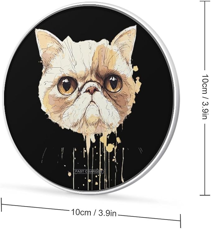 Hand-Drawn Persian Cat Fast Portable Charger 10W Funny Graphic Phone Charging Pad with USB Cable
