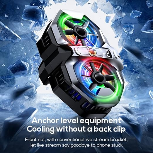 Mobile Phone Cooler with RGB Backlight and Temp Display Cellphone Cooling Fan with Dual Semi-Conductor Cooling Chip Compatible for iPhones/Android Phone Width from 6 to 8 cm