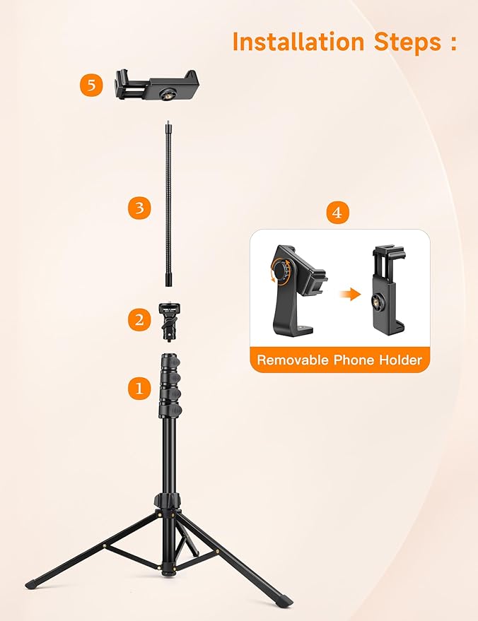 Phone Tripod 86 Tall Tripod for iPhone with Flexible Gooseneck &amp Remote Portable Aluminum Cellphone Stand for Selfies Video RecordingTravel Compatible with iPhone Android