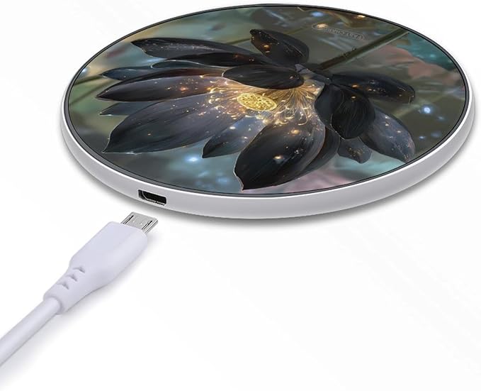 Black Lotuss Flower Phone Charger Magnetic Charging Pad Anti-Slip with USB Cable