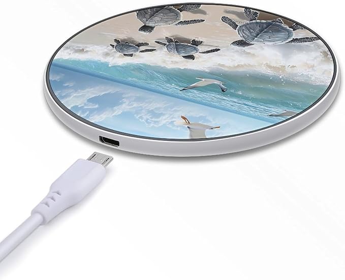 Beach Sea Turtle Wireless Charger Anti-Slip Wireless Charging Pad Slim Charger Mat for Men Women