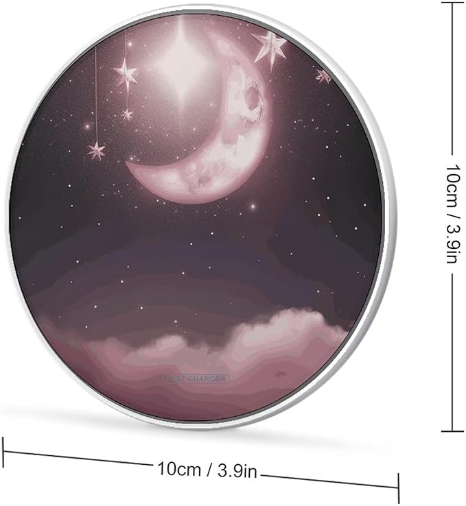 Moon Pink Stars Wireless Charger Fast Wireless Charging Pad with USB Cable 10W Anti-Slip Magnetic Wireless Charger Portable Slim Charger Puck Travel Charging Station