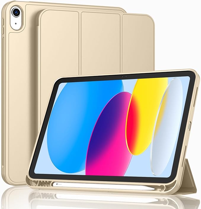 Case for iPad (A16) 11 Inch 2025/iPad 10th Generation 10.9 Inch 2022 Slim Trifold Stand Protective Cover with Pencil Holder and Soft TPU BackSupport Auto Sleep/Wake (Champagne Gold)