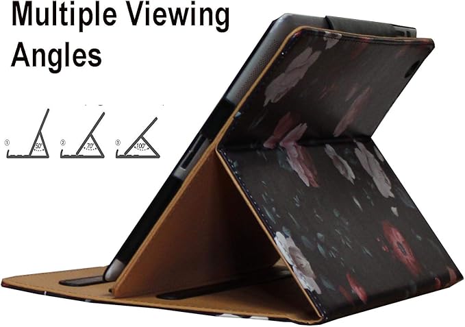 Case for iPad 10.2 9th 8th 7th Generation Multi Viewing Stand Folio Smart Cover with Pocket Auto Wake Up/Sleep for 2021/2020/2019 A2602 A2603 A2604 A2270 A2428 A2429 A2197 A2200 (Black Flower)