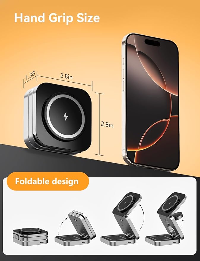Thanstar 3 in 1 Foldable Wireless Charging Station with magsafe Charger Compatible with Apple Watch &amp Apple Devices Compact Charging Station for efficient Space-Saving Apple Watch Charger