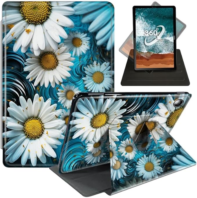 FUYOCWE for Fire HD 10 Tablet Case (13th Generation2023 Release 10.1) 360 Degree Rotating Swivel Stand Flip Smart Cover for Amazon Kindle Fire HD 10 13th Gen-White Daisy Flowers