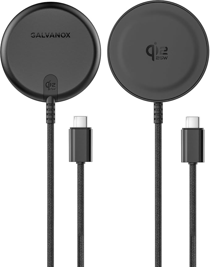 Galvanox Qi2.2 Certified 25W Magnetic Wireless Charger for Samsung (2-Pack) Fast Charging 2.0 for Galaxy S25 S26 Ultra Android and iPhone Models Compatible with MagSafe Black (6Ft)