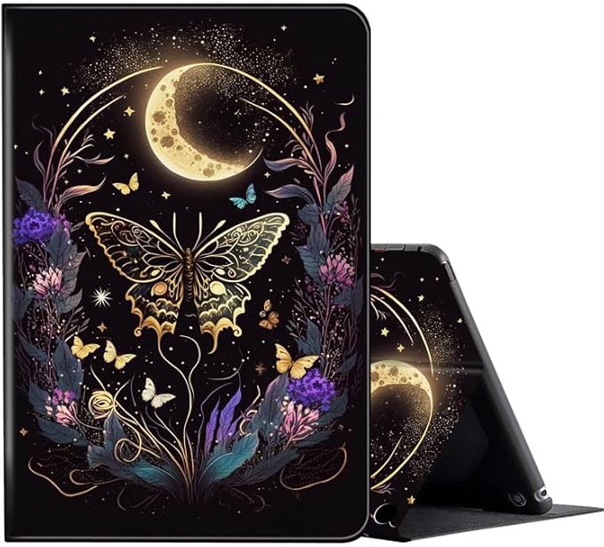 FUYOCWE for Amazon Fire HD 10 Tablet Case (13th Generation2023 Release10.1)Slim Folding Folio Stand Flip Cover w/Auto Sleep Wake for Kindle Fire HD 10 13th Gen-Butterfly Flowers &amp Gold Moon