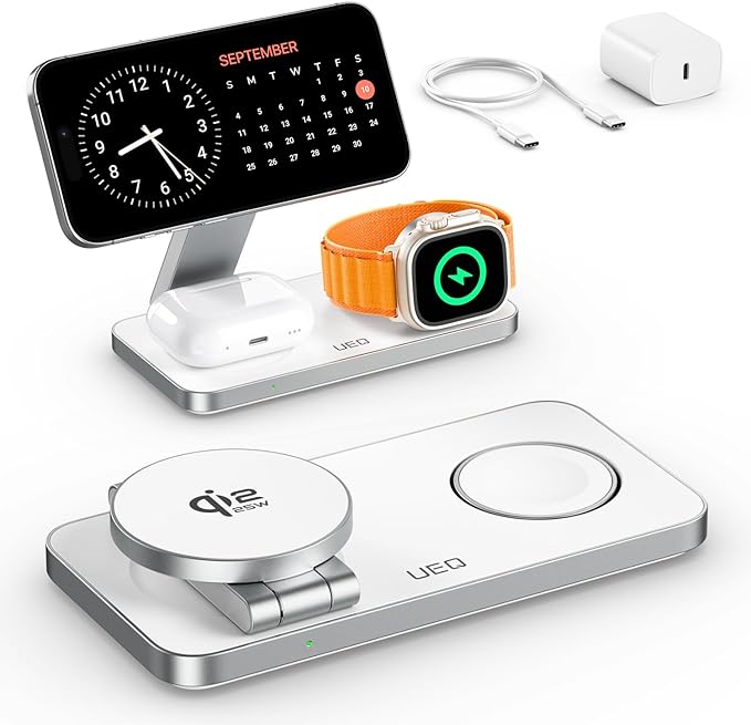 3-in-1 Charging Station for Apple DevicesQI2.2 25W Ultra-Fast Magnetic Wireless Charger StandCompatible with MagSafeFoldable Travel Charger for iPhone Air/17/16/15/14/13/12Apple WatchAirPods