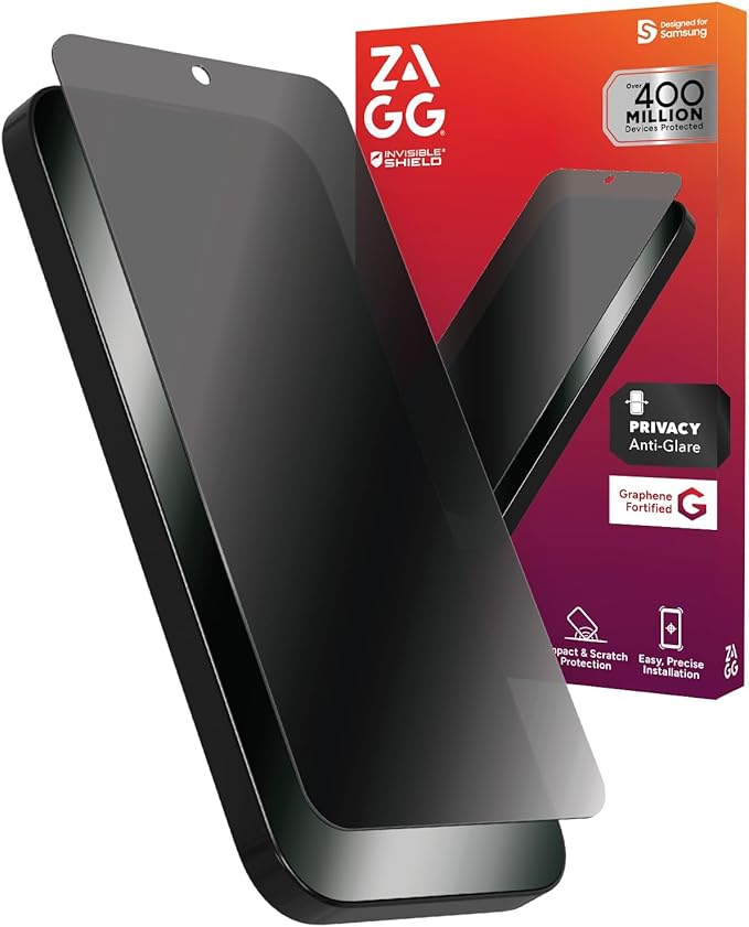 ZAGG Fusion Privacy Anti-Glare Samsung Galaxy S25 Screen Protector - Flexible Hybrid Polymer Matte Finish 2-Way Privacy Filter Recycled Materials InvisibleShield Easy Application