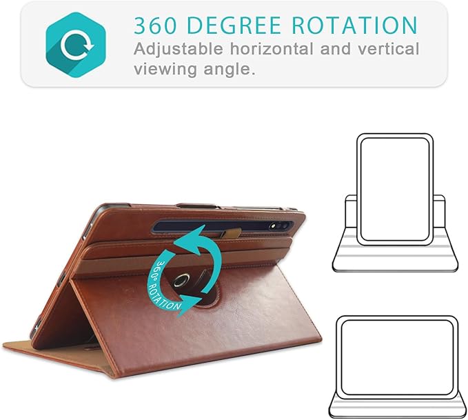 Case Compatible with Tablet Samsung Galaxy Tab S9 FE Plus S9 Plus S8 Plus S7 FE S7 Plus 12.4 InchCover 360° Rotating Stand PU Leather for Galaxy Tab S9 FE+ S9 + S8+ S7+ 12.4Brown