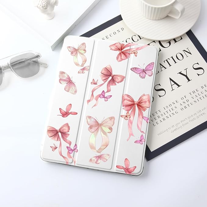 JOYLAND Butterfly Case for iPad 10th Generation Case 10.9 inch/iPad (A16) 11th Generation 11 Inch 2025 with Pencil Holder-Trifold Stand Protective Cover with Soft TPU BackWhite