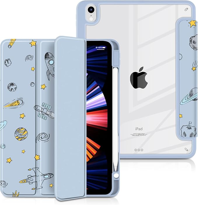 Batianda Hybrid Case for iPad Air 2022 (5th Generation M1 Chip) / iPad Air 4th 2020 10.9 inch [Built-in Pencil Holder] Shockproof Cover with Clear Back Shell TPU BumperOuter Space