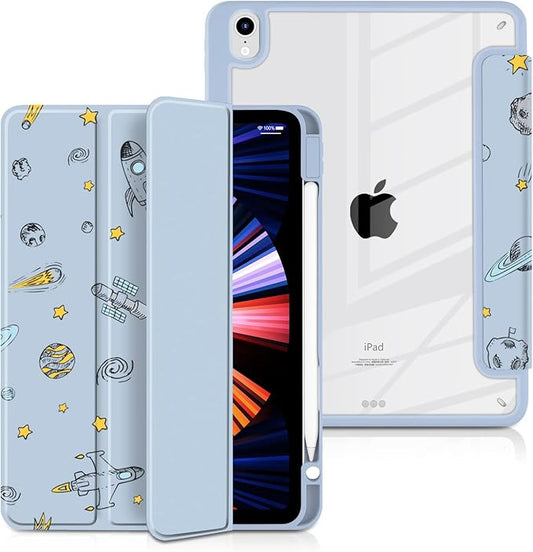Batianda Hybrid Case for iPad Air 2022 (5th Generation M1 Chip) / iPad Air 4th 2020 10.9 inch [Built-in Pencil Holder] Shockproof Cover with Clear Back Shell TPU BumperOuter Space