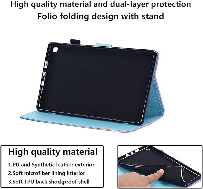 Case for Amazon Kindle Fire HD 8 Tablet (8th/7th/6th Generation 2018/2017/2016) with Pencil Holder Card Pocket PU Leather Magnet Smart [Auto Wake/Sleep] Folio Stand Cover Rainbow Marble