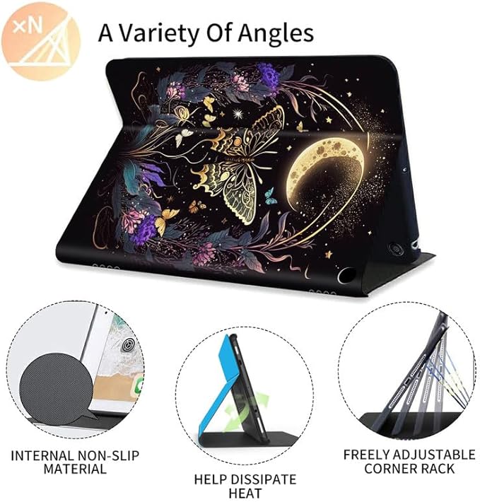 FUYOCWE for Amazon Fire HD 10 Tablet Case (13th Generation2023 Release10.1)Slim Folding Folio Stand Flip Cover w/Auto Sleep Wake for Kindle Fire HD 10 13th Gen-Butterfly Flowers &amp Gold Moon