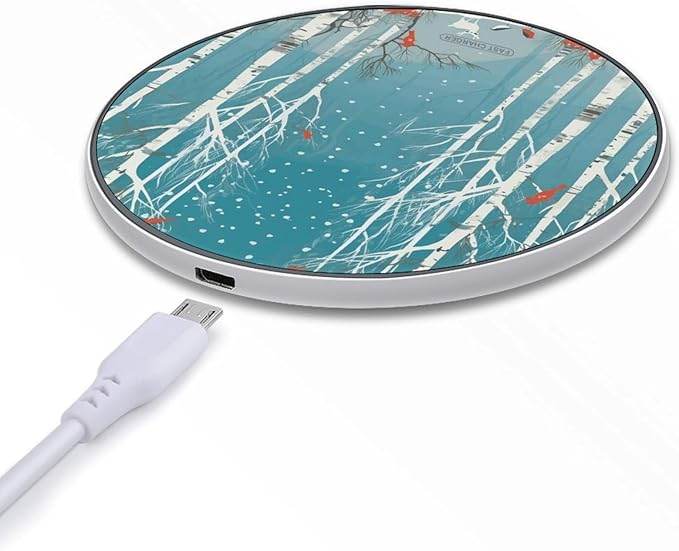 Merry Christmas Birch Tree Wireless Charger Fast Wireless Charging Pad with USB Cable 10W Anti-Slip Magnetic Wireless Charger Portable Slim Charger Puck Travel Charging Station