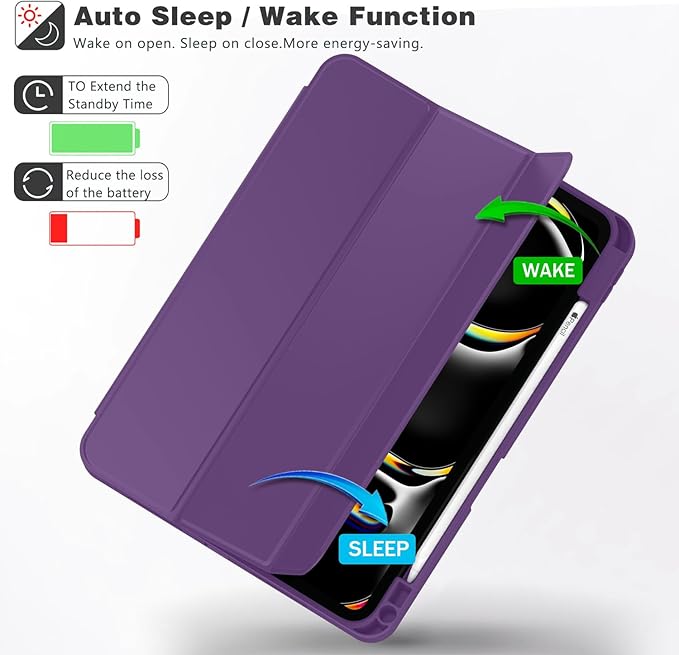 ZryXal New iPad Pro 13 Inch Case (M5) 2025 / (M4) 2024 with Pencil Holder Smart iPad Case [Support Pencil Pro and Pencil (USB-C)] Support Touch ID and Auto Wake/Sleep (New Dark Purple)