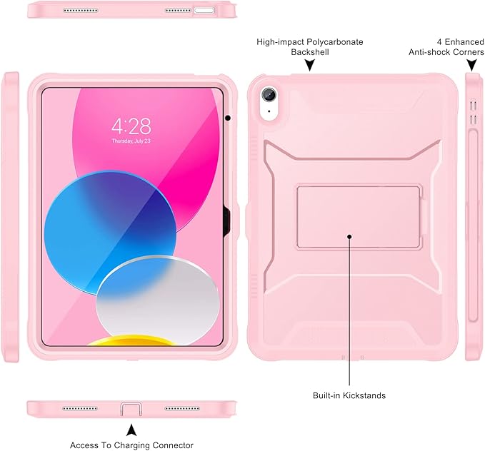 Soke Case for iPad 10th Generation 10.9-inch 2022 with Built-in Screen Protector and Kickstand Rugged Full Body Protective Cover for New Apple iPad 10.9 Inch - Light Pink