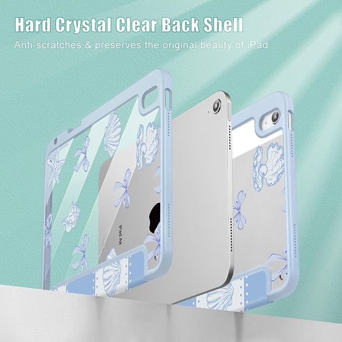 May Chen for iPad Air 11-inch M4/M3/M2 (2026/2025/2024) iPad Air 5th/4th 10.9 Inch - Shockproof Cover with Clear Back Shell &amp Penceil Holder Auto Wake/Sleep Stand Cover Blue Checkered