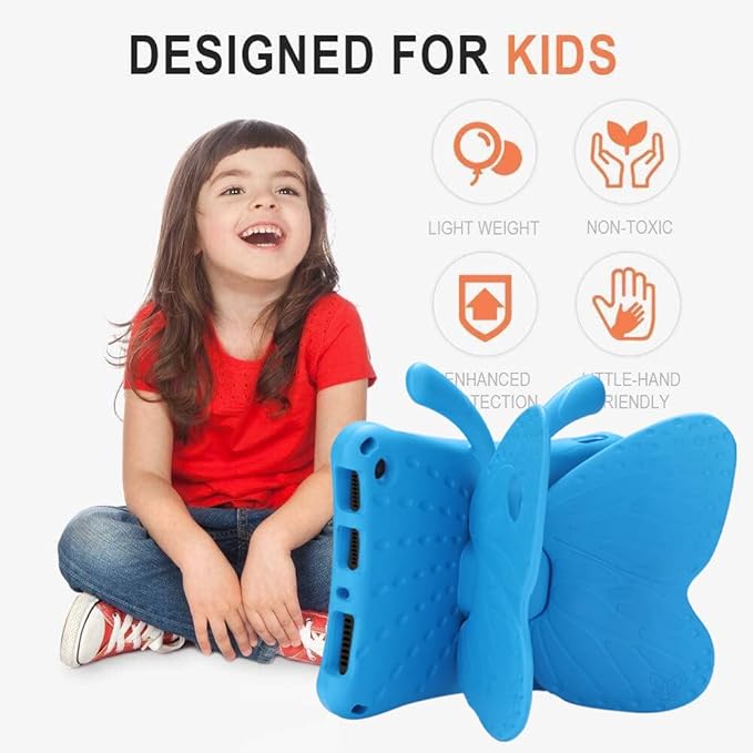 Kindle Fire Max 11 Tablet Case for Girls With Butterfly Pattern Kickstand Light EVA Full Body Rugged Shockproof Kid-Proof Protection - Blue