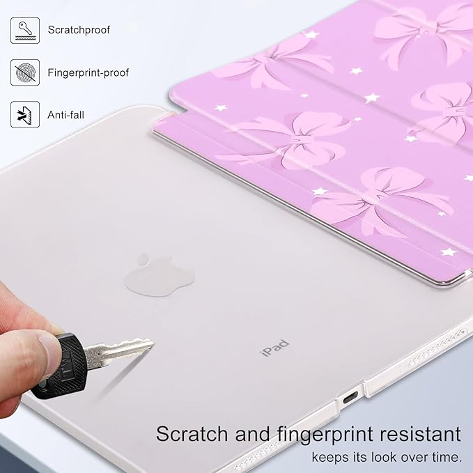 case for ipad 11th Generation11 Inch 2025 (A16 Chip) &amp 10th Gen 10.9 Inch 2022 - Slim Scratch-Resistant Hard PC Translucent Back Shell Smart Cover Wake/Sleep FunctionPink Purple Bow