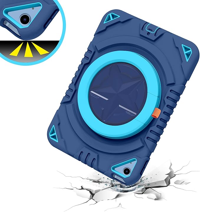 XZC Case for iPad (A16) 11th Generation 11 Inch 2025/ iPad 10th Generation 10.9 Inch 2022 Heavy Duty Shockproof Rugged Cover with Rotating Stand/Pencil Holder/Carrying Shoulder Strap (Blue 1)