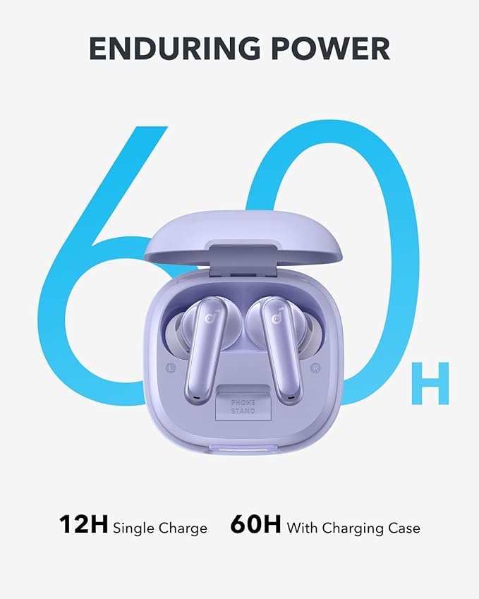 Soundcore P40i by Anker Noise Cancelling Wireless Earbuds Adaptive Noise Cancelling to Environments Heavy Bass 60H Playtime 2-in-1 Case and Phone Stand IPX5 Wireless Charging Bluetooth 5.3